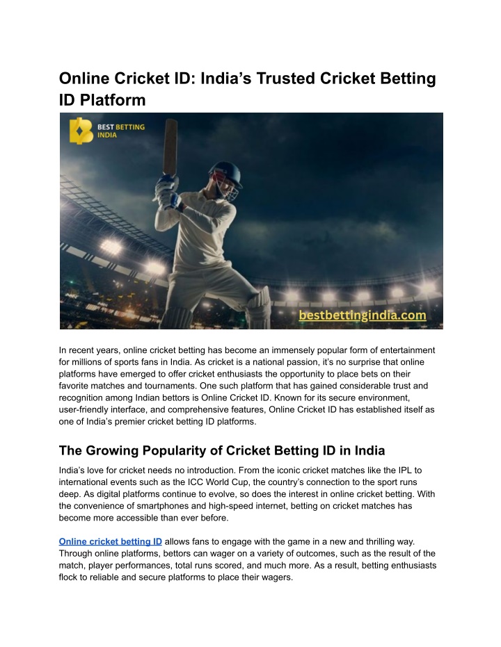 online cricket id india s trusted cricket betting