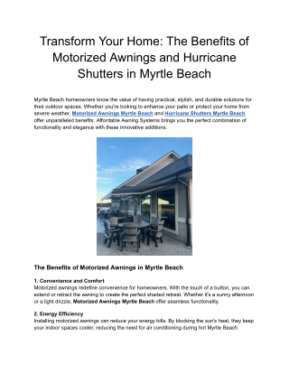 Transform Your Home_ The Benefits of Motorized Awnings and Hurricane Shutters in Myrtle Beach