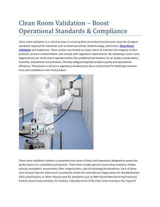 clean room validation boost operational standards