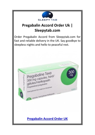 Pregabalin Accord Order Uk  Sleepytab.com