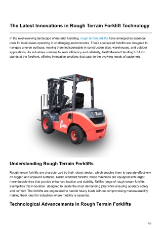 The Latest Innovations in Rough Terrain Forklift Technology