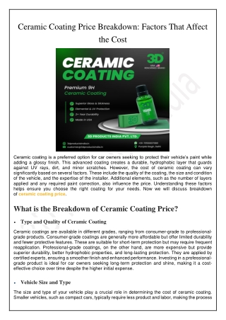 Ceramic Coating Price Breakdown Factors That Affect the Cost
