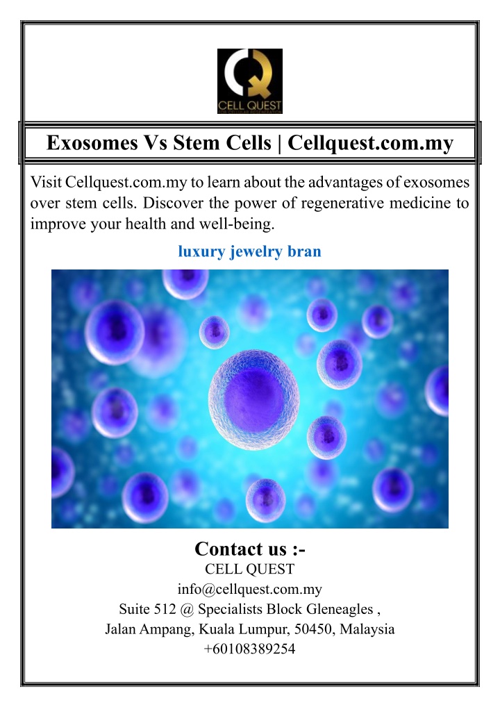 exosomes vs stem cells cellquest com my