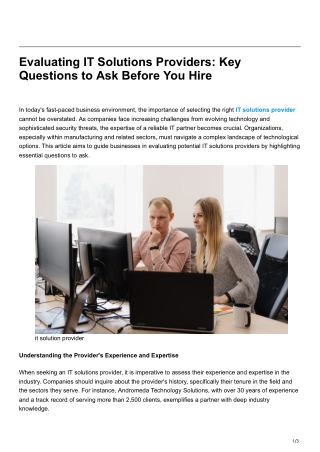 evaluating it solutions providers key questions