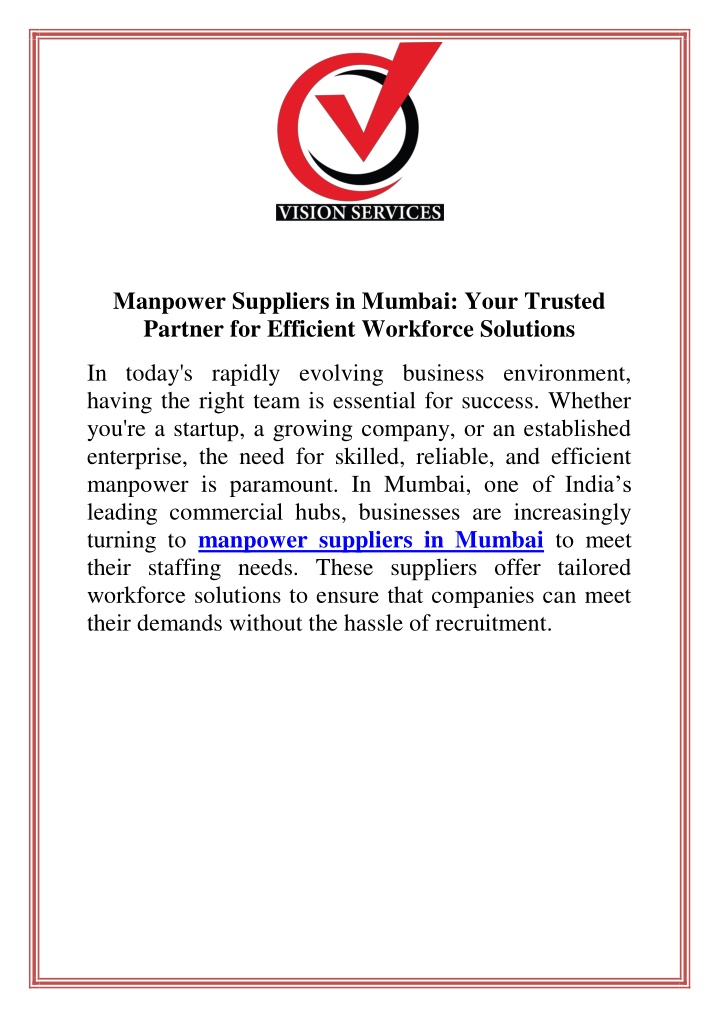 manpower suppliers in mumbai your trusted partner