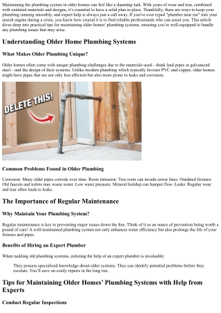 maintaining the plumbing system in older homes