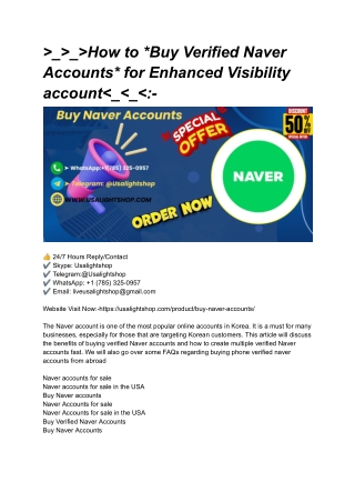 _____How to _Buy Verified Naver Accounts_ for Enhanced Visibility account______-