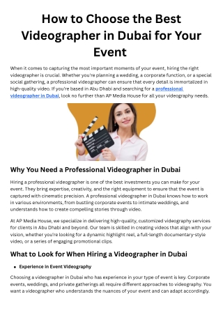 How to Choose the Best Videographer in Dubai for Your Event – AP Media House