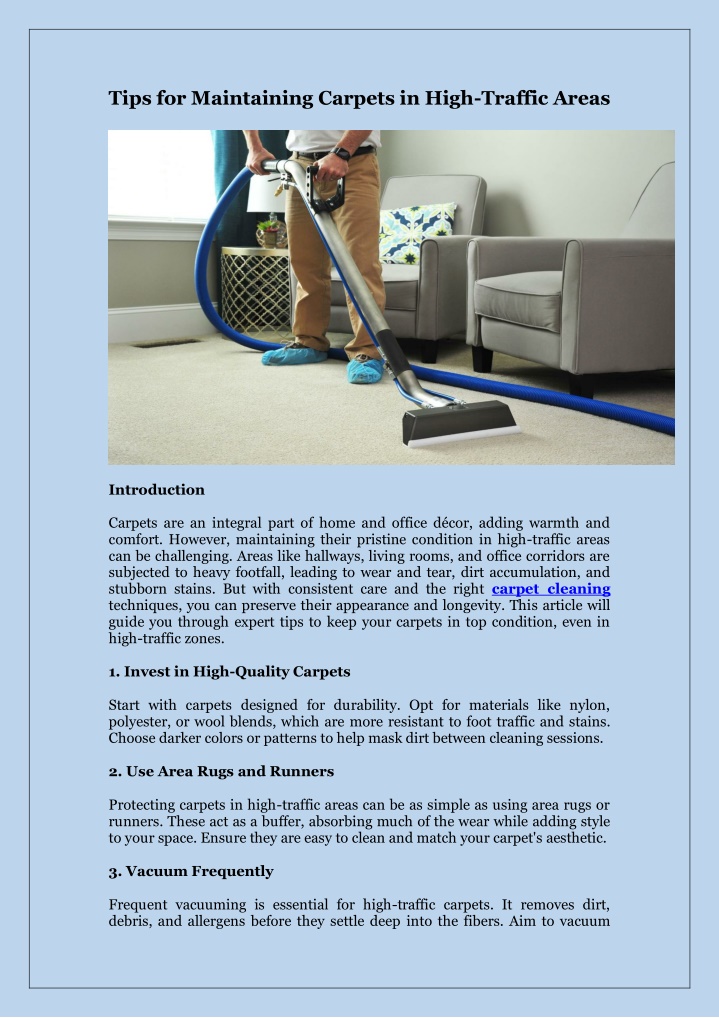 tips for maintaining carpets in high traffic areas