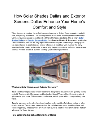 How Solar Shades Dallas and Exterior Screens Dallas Enhance Your Home’s Comfort and Style