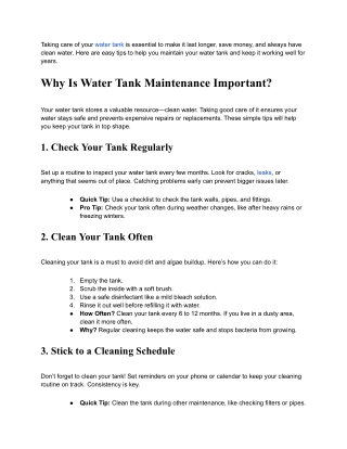 taking care of your water tank is essential