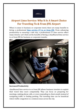 Airport Limo Service: Why It Is A Smart Choice For Traveling To & From JFK