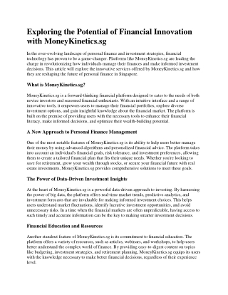 Exploring the Potential of Financial Innovation with MoneyKinetics.sg