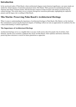 A Deep Dive into Mia Martin's Restoration Philosophy in Palm Beach