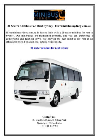 21 Seater Minibus For Rent Sydney  Hireaminibussydney.com.au