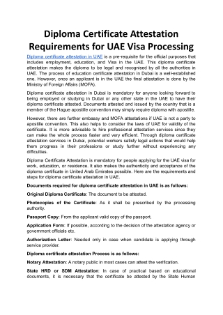 Diploma Certificate Attestation Requirements for UAE Visa Processing