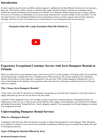 Experience Exceptional Customer Service with Javis Dumpster Rentals in Orlando