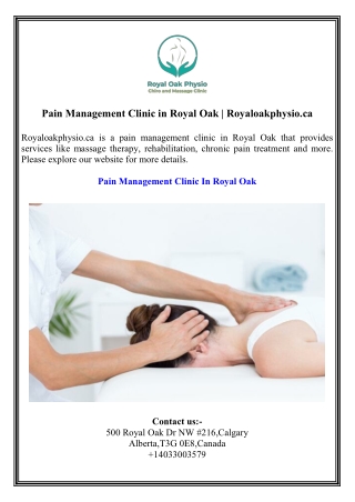 Pain Management Clinic in Royal Oak  Royaloakphysio.ca