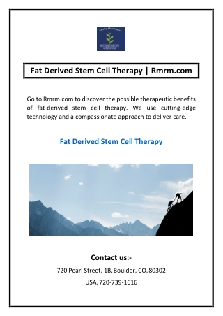 Fat Derived Stem Cell Therapy | Rmrm.com