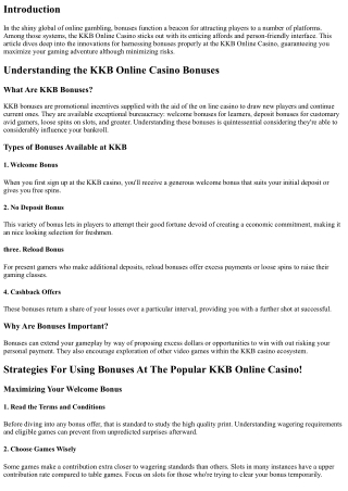 “Strategies For Using Bonuses At The Popular KKB Online Casino!”