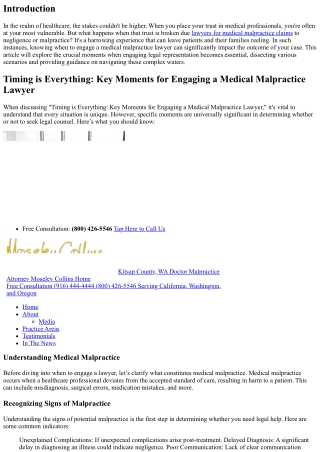 “Timing is Everything: Key Moments for Engaging a Medical Malpractice Lawyer”