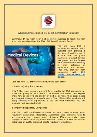 Which Businesses Need ISO 13485 Certification In Dubai
