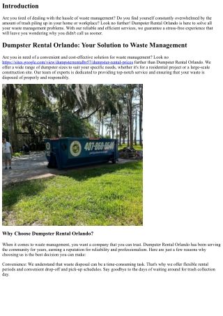 Dumpster Rental Orlando: Your Solution to Waste Management