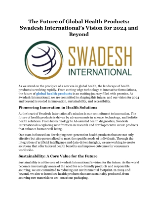 The Future of Global Health Products Swadesh International’s Vision for 2025
