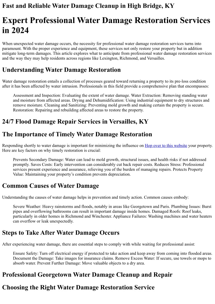 fast and reliable water damage cleanup in high