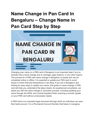 Name Change in Pan Card In Bengaluru – Change Name in Pan Card Step by Step