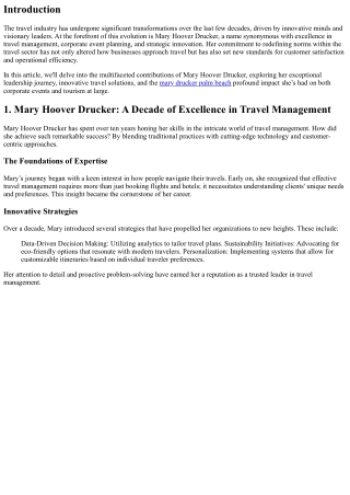 Transforming the Travel Industry: The Contributions of Mary Hoover Drucker