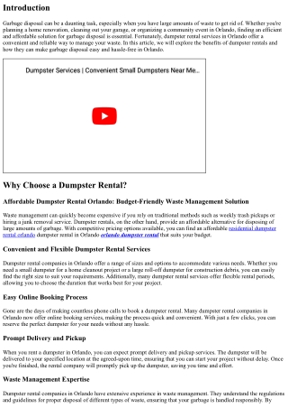 Garbage Disposal Made Easy with a Dumpster Rental in Orlando