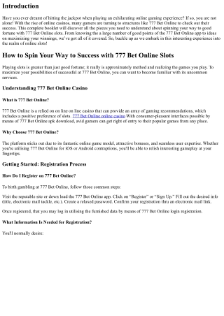 How to Spin Your Way to Success with 777 Bet Online Slots