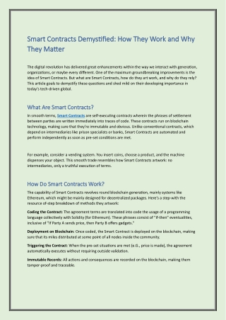 Smart Contracts Demystified: How They Work and Why They Matter