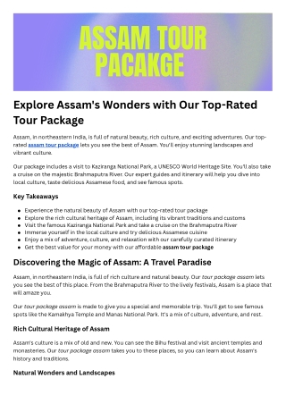 Explore Assam's Wonders with Our Top-Rated Tour Package