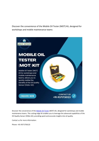 discover the convenience of the mobile oil tester