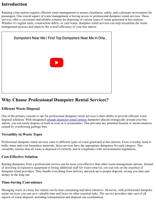Enhance Your Bus Station's Efficiency with Professional Dumpster Rental Services