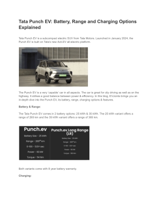 tata punch ev battery range and charging options