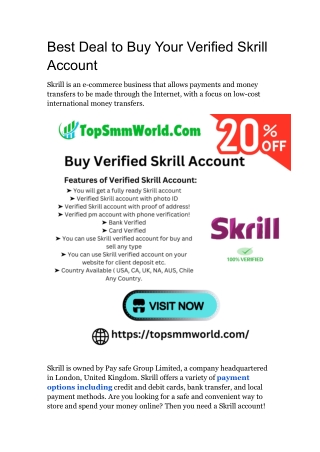Best Deal to Buy Your Verified Skrill Account
