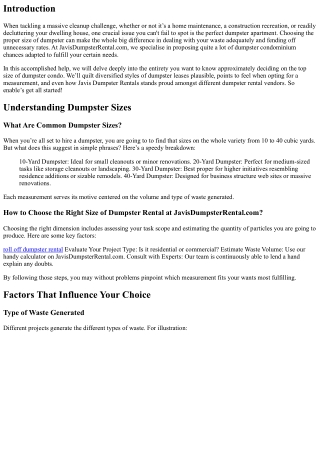 How to Choose the Right Size of Dumpster Rental at JavisDumpsterRental.com