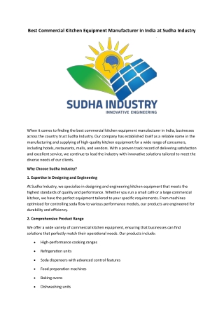 Best Commercial Kitchen Equipment Manufacturer in India at Sudha Industry