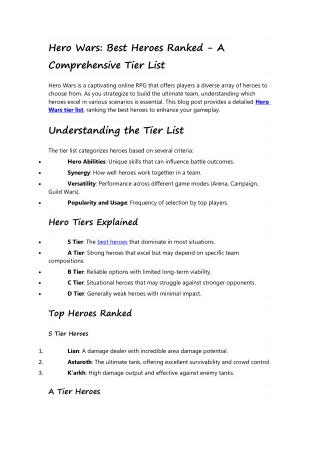 hero wars best heroes ranked a comprehensive tier