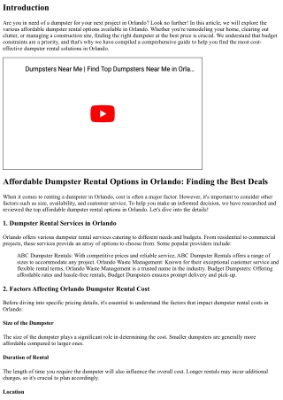 Affordable Dumpster Rental Options in Orlando