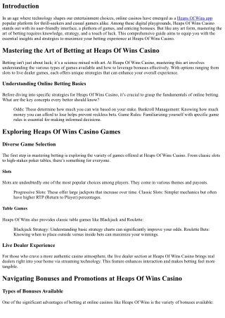 Mastering the Art of Betting at Heaps Of Wins Casino