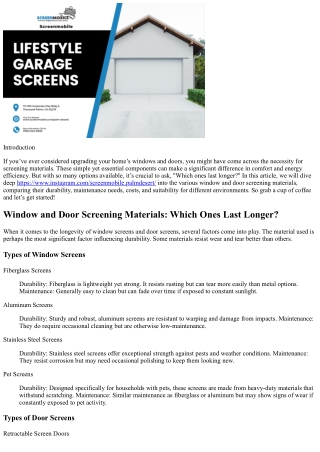 “Window and Door Screening Materials: Which Ones Last Longer?”