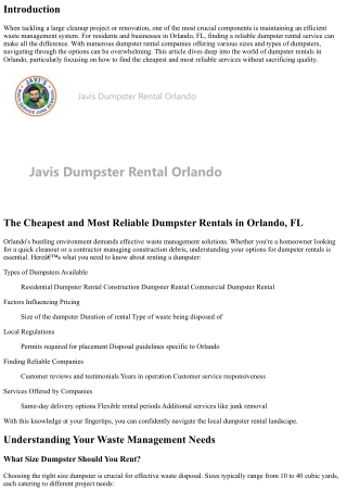 The Cheapest and Most Reliable Dumpster Rentals in Orlando, FL