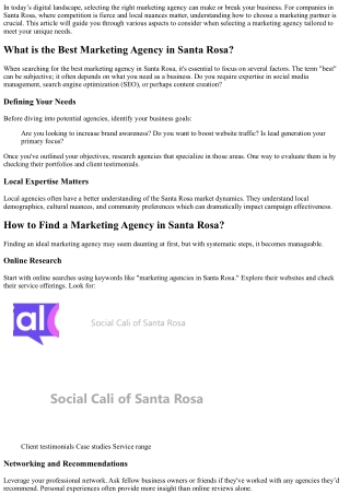 Tips on Choosing the Best Marketing Agency for Your Business in Santa Rosa.