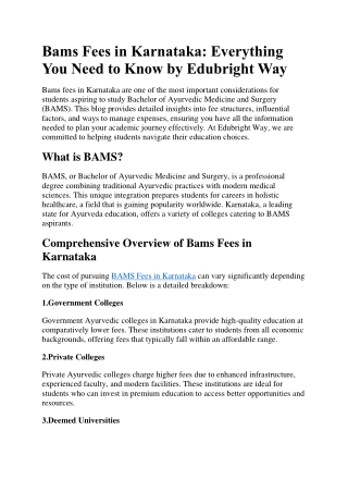 Bams Fees in Karnataka - Everything You Need to Know by Edubright Way