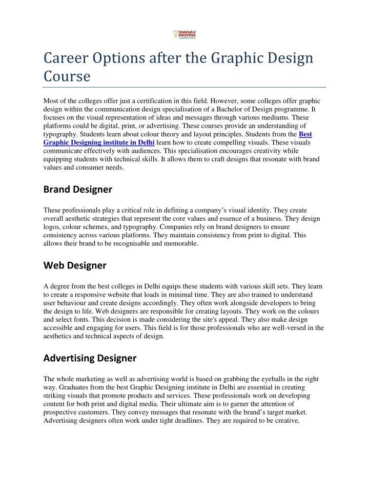 career options after the graphic design course