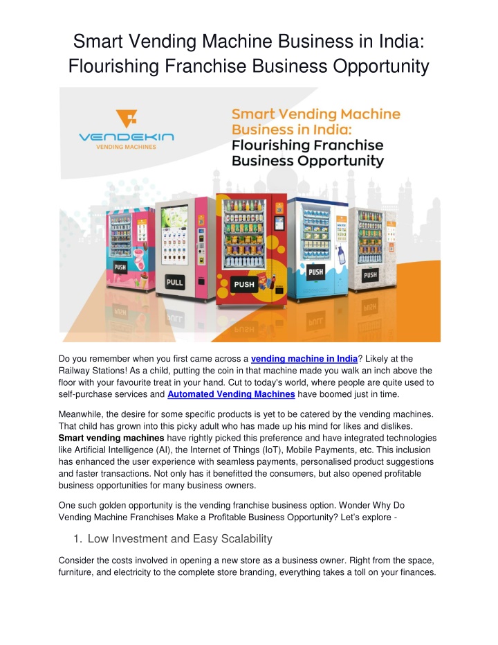 smart vending machine business in india